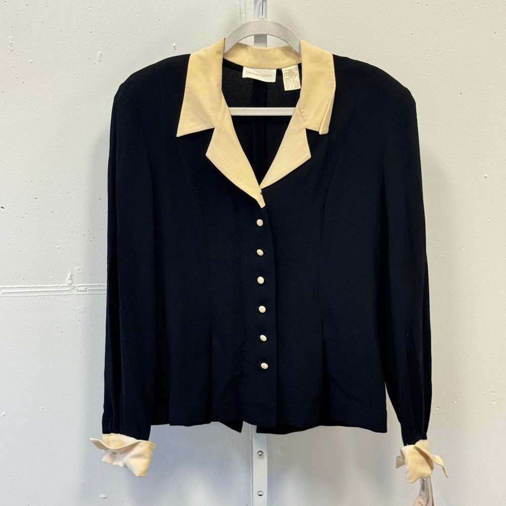 NWT Vintage Dana Buchman Kabuki Court Blazer Black Cream‎ Contrast Lapel Size 6